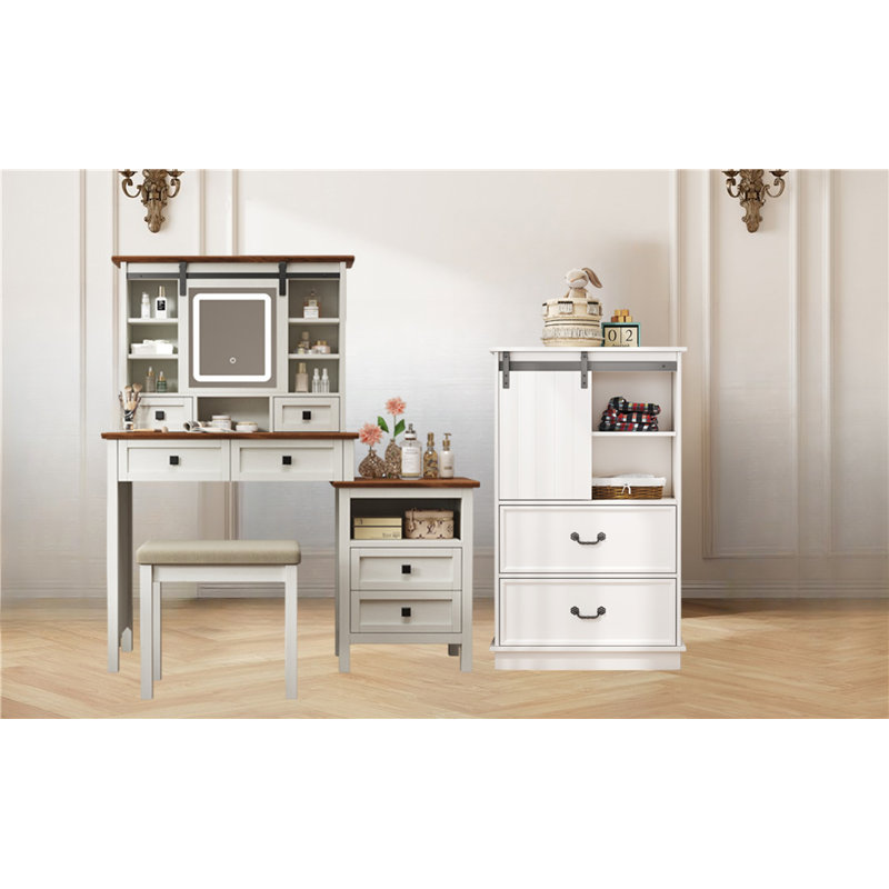 Gracie Oaks 2Pieces Bedroom Set, Makeup Vanity Desk And MultiStorage
